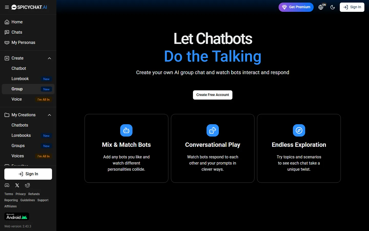 SpicyChat group chat overview for mixing multiple bots